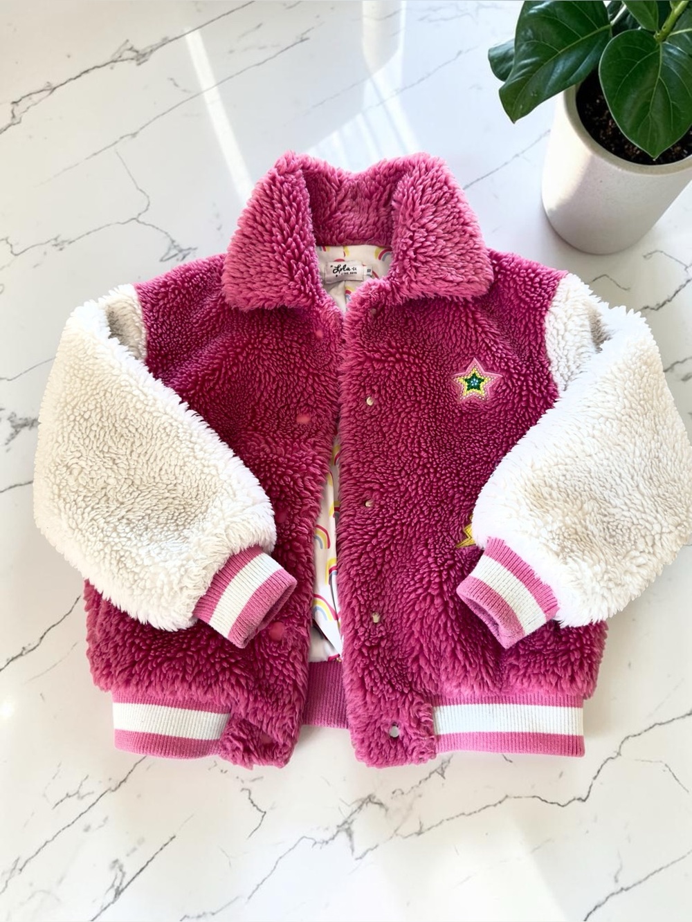 Lola + The Boys Pink and White Sherpa Jacket